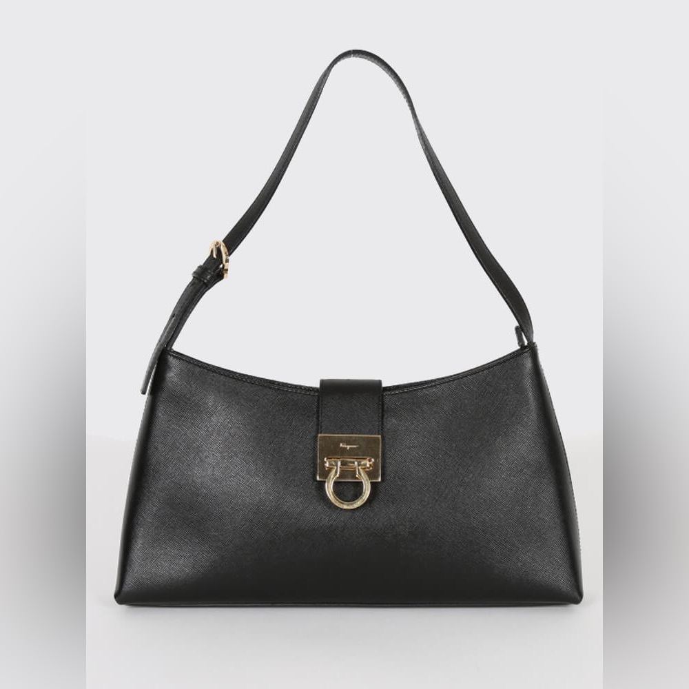 Salvatore Ferragamo Saffiano Gancio Leather Shoulder Bag - Picture 2 of 11